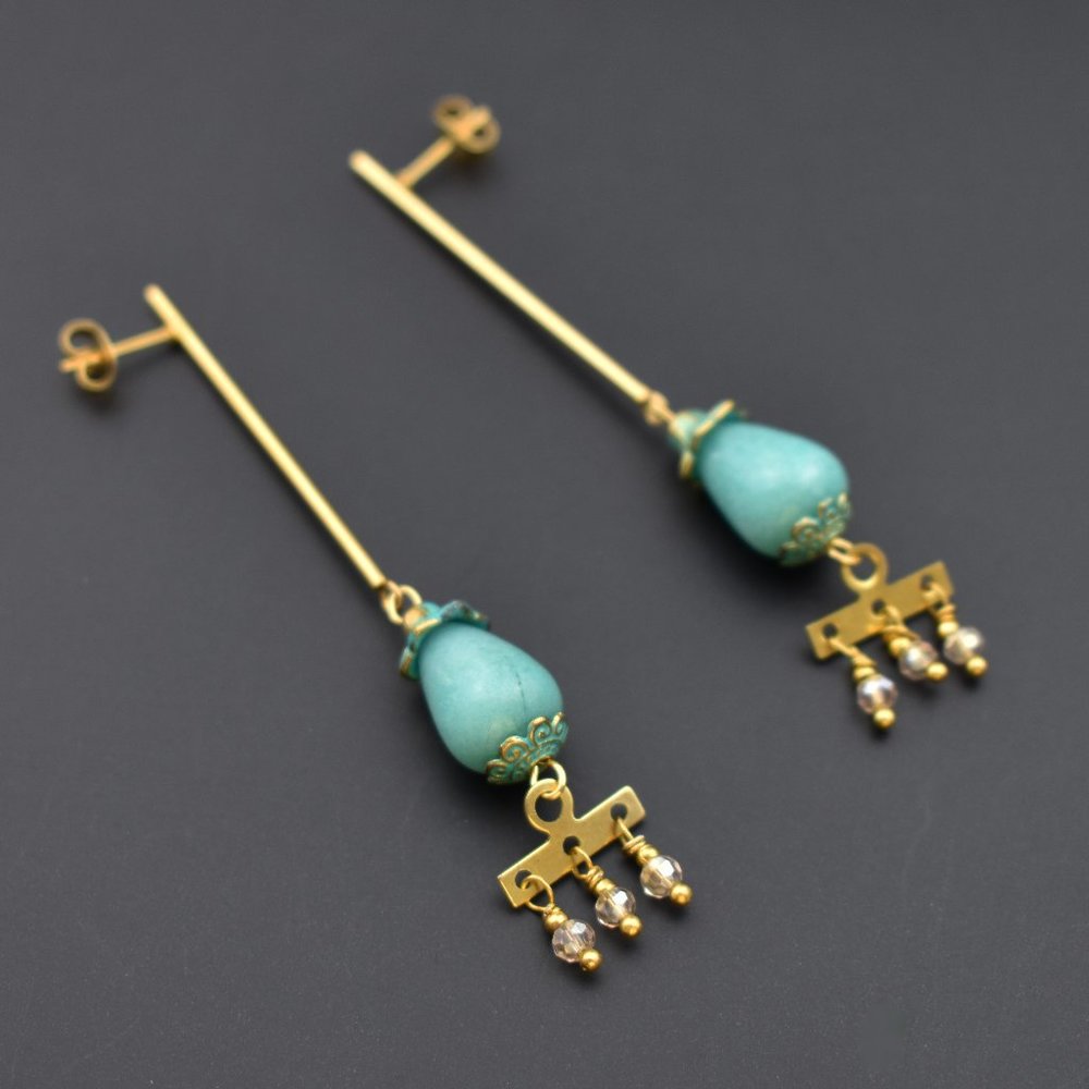 Long teal blue earrings, statement lightweight dangle earrings